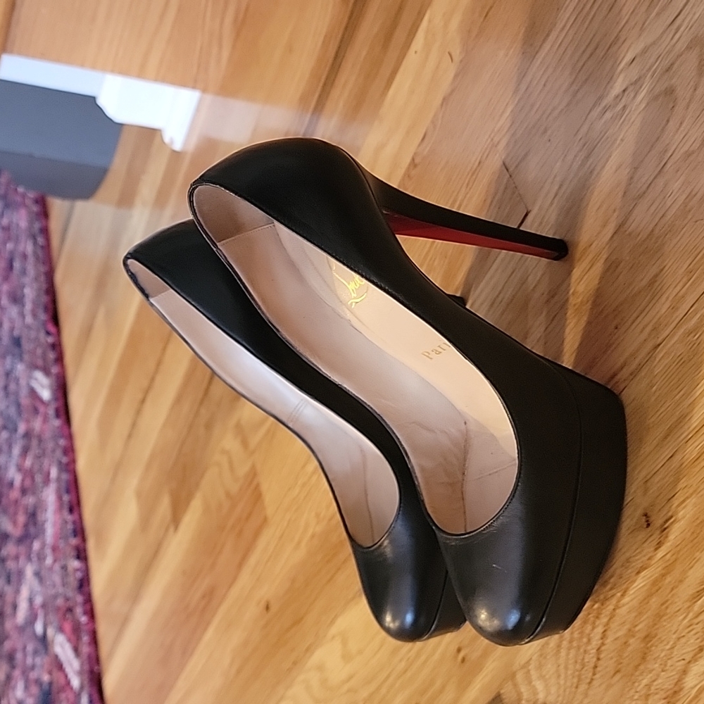 INC CHRISTIAN LOUBOUTIN ⚫️ kid  leather "Bianca" 140 black  sz 36.5, +box - Picture 4 of 12